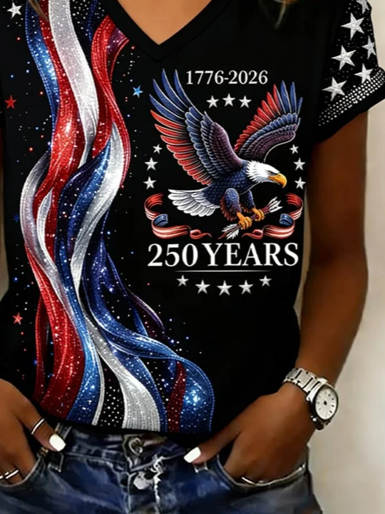 Women Text Letters Short Sleeve Tee T-shirt V Neck Printing Vintage Summer Top