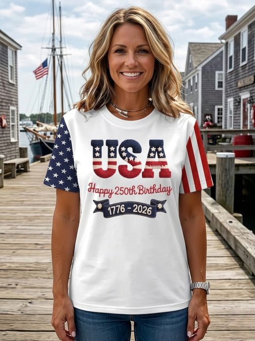Women Text Letters Short Sleeve Tee T-shirt Crew Neck Casual Summer Top
