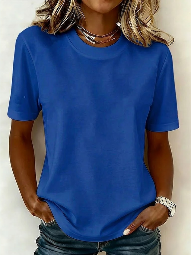 Women Plain Short Sleeve Tee T-shirt Crew Neck Printing Casual Graphic Tee Summer Top