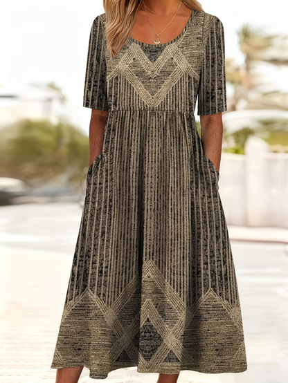 Women Floral Short Sleeve Crew Neck Printing Dress Daily Casual Maxi Shift Dress H-Line Summer Dress