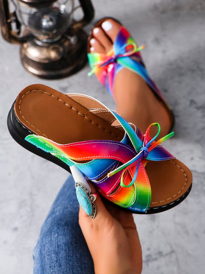 Casual Bowknot Hollow out Comfy Wedge Heel Slide Sandals