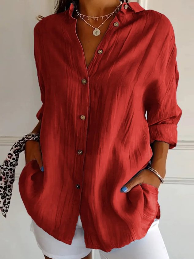 Women's Long Sleeve Shirt Spring/Fall Plain Cotton Shirt Collar Daily Going Out Casual Top