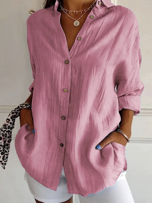 Women's Long Sleeve Shirt Spring/Fall Plain Cotton Shirt Collar Daily Going Out Casual Top