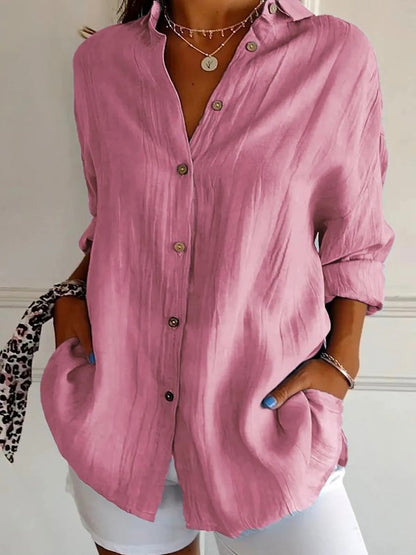Women's Long Sleeve Shirt Spring/Fall Plain Cotton Shirt Collar Daily Going Out Casual Top
