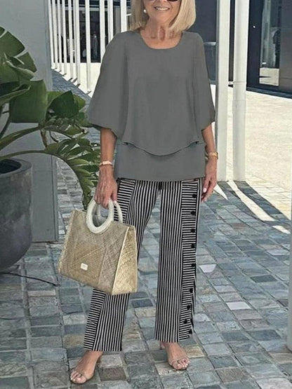Women Floral Two-Piece Set Daily Short Sleeve Casual Summer Top With Pants Matching Set