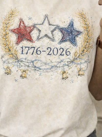 Women Star Short Sleeve Tee T-shirt Crew Neck Printing Casual Graphic Tee Summer Top