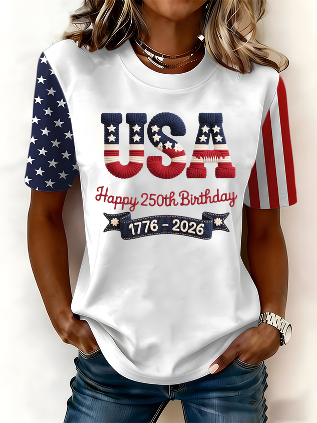 Women Text Letters Short Sleeve Tee T-shirt Crew Neck Casual Summer Top