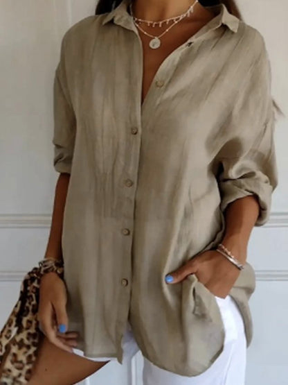 Women's Long Sleeve Shirt Spring/Fall Plain Cotton Shirt Collar Daily Going Out Casual Top