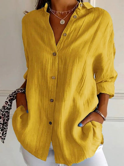 Women's Long Sleeve Shirt Spring/Fall Plain Cotton Shirt Collar Daily Going Out Casual Top