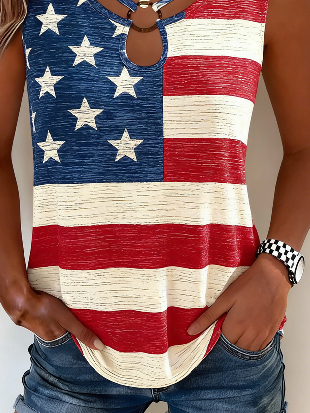 Women Sleeveless Tank Top Camisole Summer America Flag Holiday Vintage Top