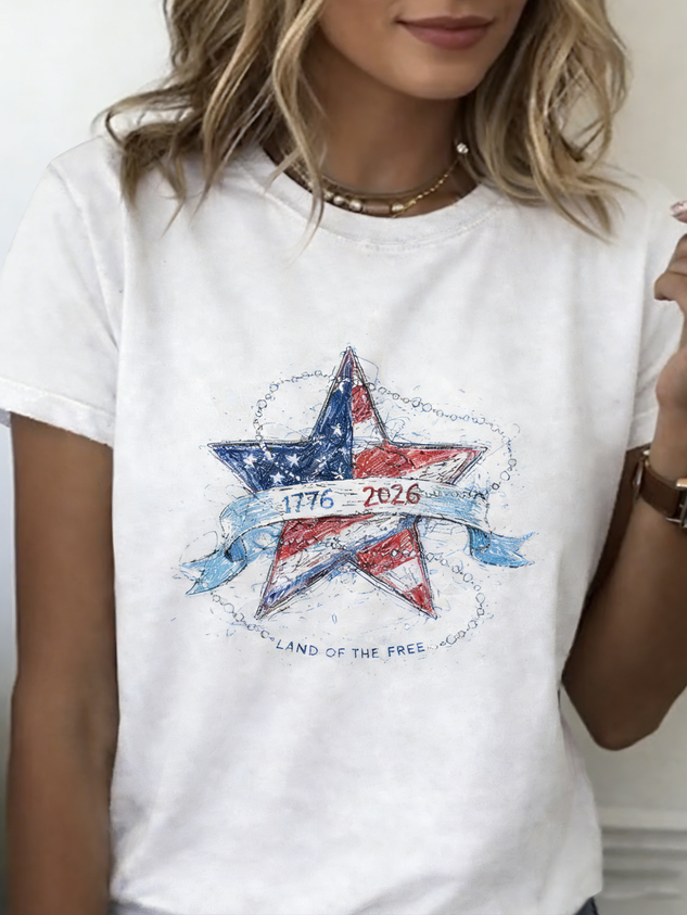 Women Star Short Sleeve Tee T-shirt Crew Neck Printing Casual Graphic Tee Summer Top