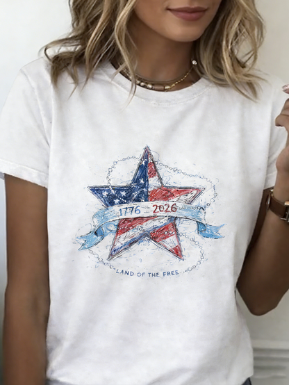 Women Star Short Sleeve Tee T-shirt Crew Neck Printing Casual Graphic Tee Summer Top