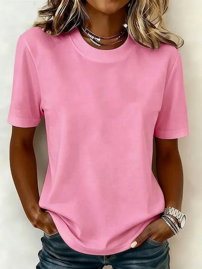 Women Plain Short Sleeve Tee T-shirt Crew Neck Printing Casual Graphic Tee Summer Top