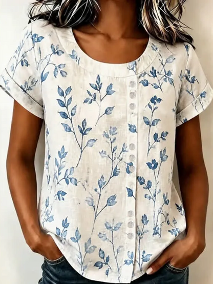Women Floral Crew Neck Short Sleeve Shirt Printing Casual Daily Summer Top