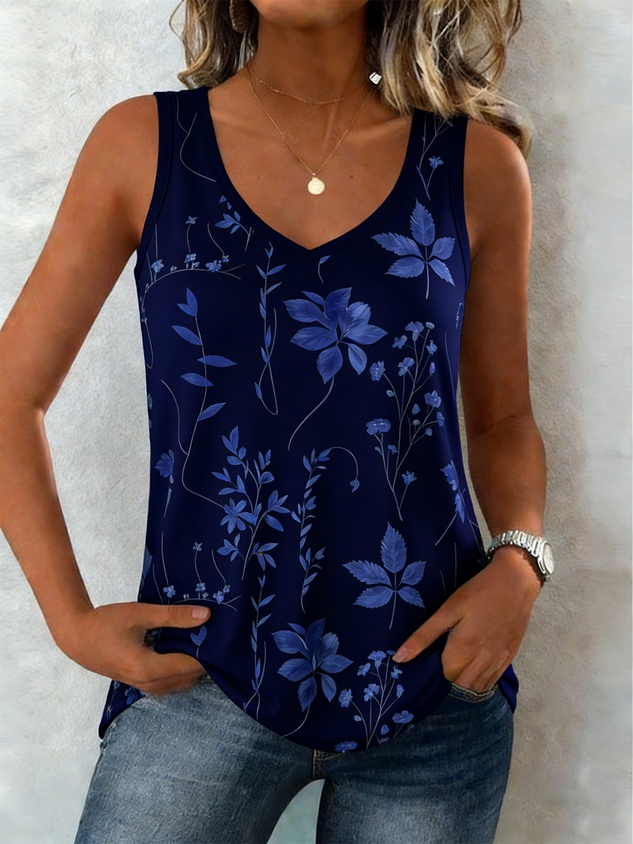 Women Sleeveless Tank Top Camisole Summer Floral V Neck Daily Casual Top