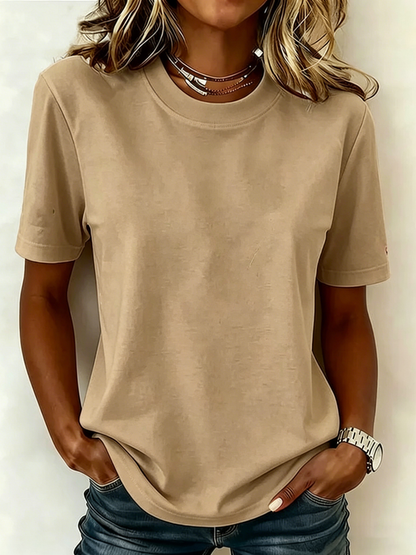 Women Plain Short Sleeve Tee T-shirt Crew Neck Printing Casual Graphic Tee Summer Top