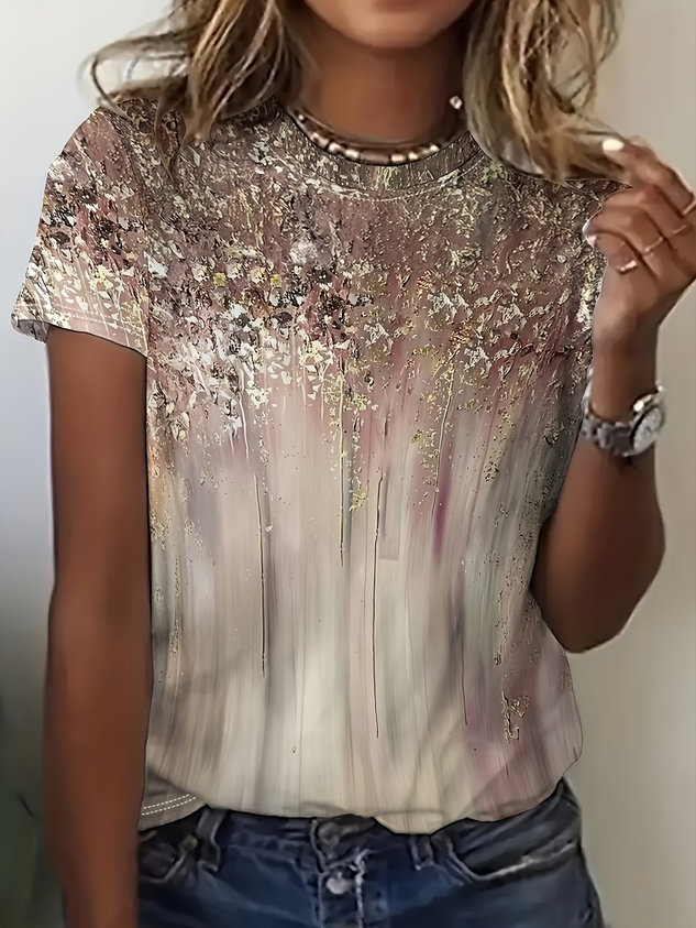 Women Star Short Sleeve Tee T-shirt Crew Neck Printing Casual Graphic Tee Summer Top