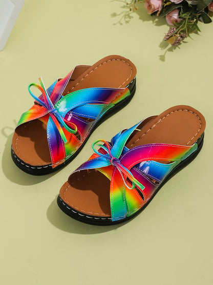 Casual Bowknot Hollow out Comfy Wedge Heel Slide Sandals