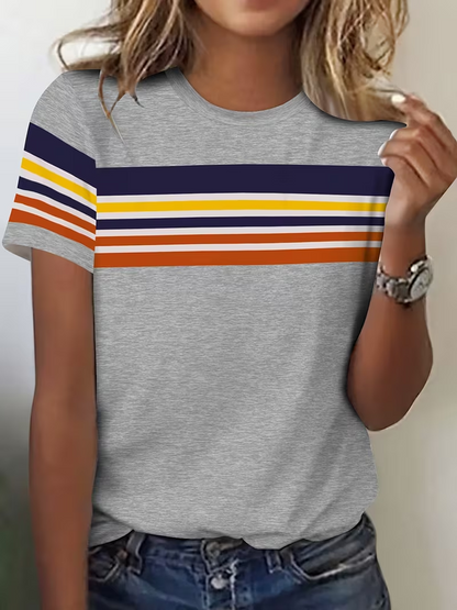 Women Striped Short Sleeve Tee T-shirt Crew Neck Printing Casual Graphic Tee Summer Top