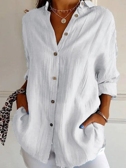Women's Long Sleeve Shirt Spring/Fall Plain Cotton Shirt Collar Daily Going Out Casual Top