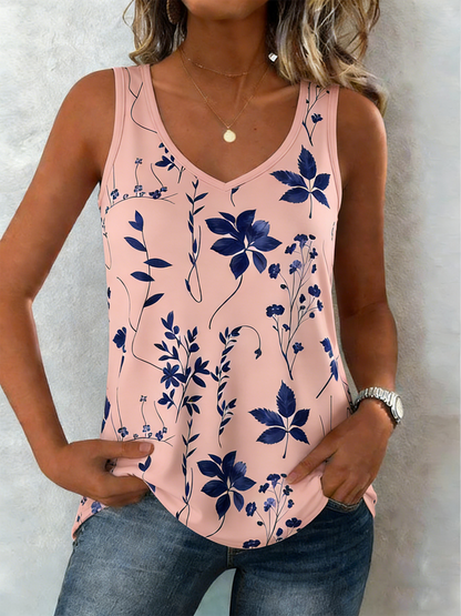 Women Sleeveless Tank Top Camisole Summer Floral V Neck Daily Casual Top