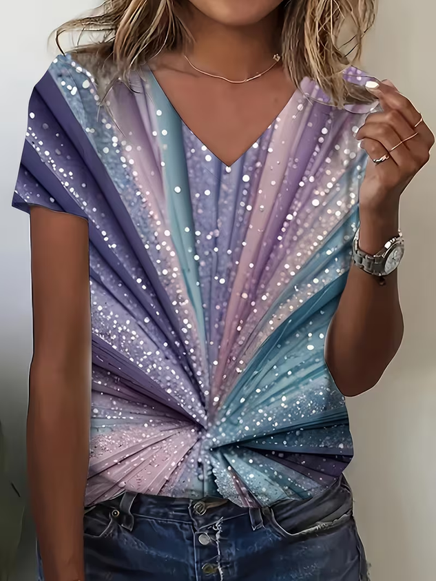 Women Flamingo Short Sleeve Tee T-shirt V Neck Printing Vintage Summer Top