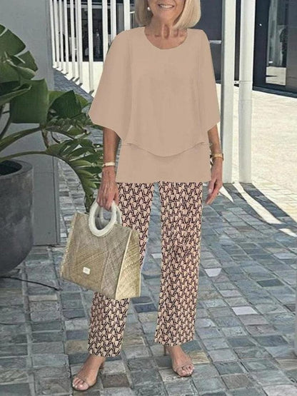 Women Floral Two-Piece Set Daily Short Sleeve Casual Summer Top With Pants Matching Set