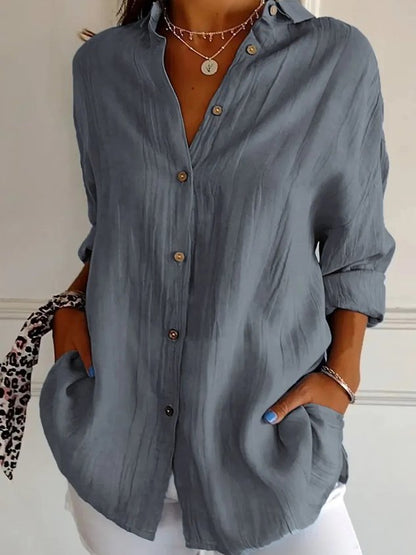 Women's Long Sleeve Shirt Spring/Fall Plain Cotton Shirt Collar Daily Going Out Casual Top