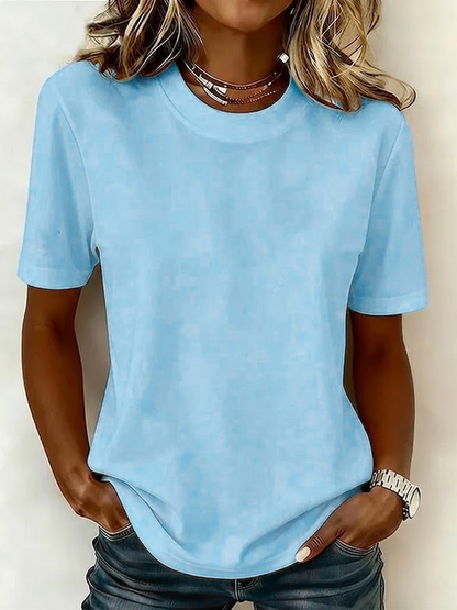 Women Plain Short Sleeve Tee T-shirt Crew Neck Printing Casual Graphic Tee Summer Top