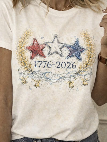 Women Star Short Sleeve Tee T-shirt Crew Neck Printing Casual Graphic Tee Summer Top
