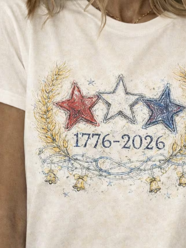 Women Star Short Sleeve Tee T-shirt Crew Neck Printing Casual Graphic Tee Summer Top